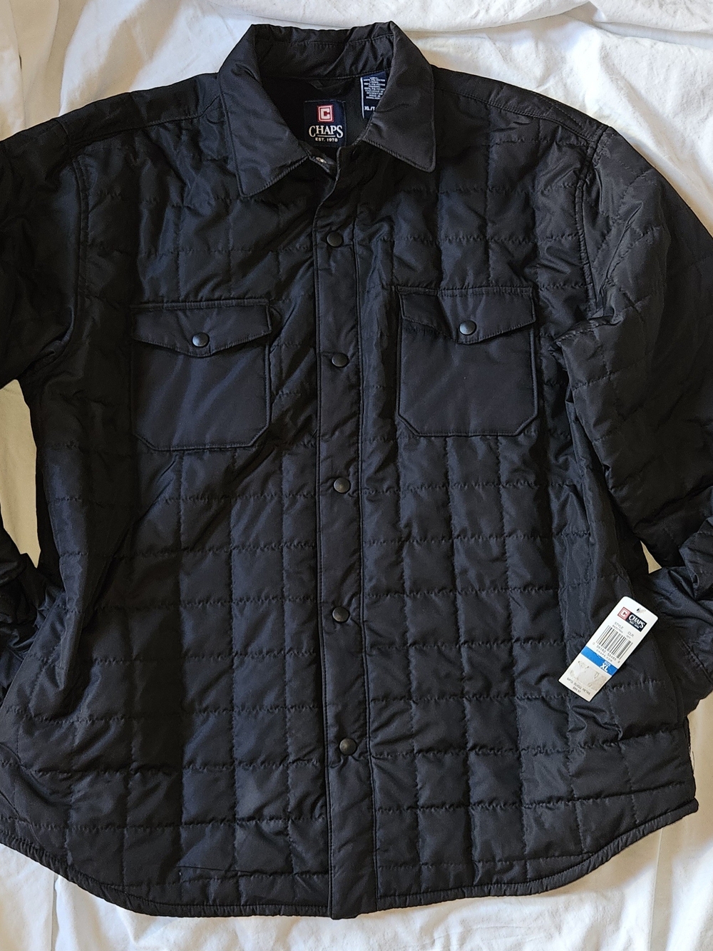 Chaps Black Quilted Snap-Front Puffer Jacket